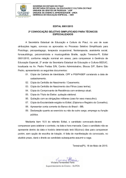 EDITAL 0001/2015 2&ordf; CONVOCA&Ccedil;&Atilde;O SELETIVO