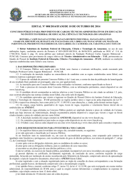 EDITAL N&ordm; 008/IFAM/DE 10 DE OUTUBRO DE 2014