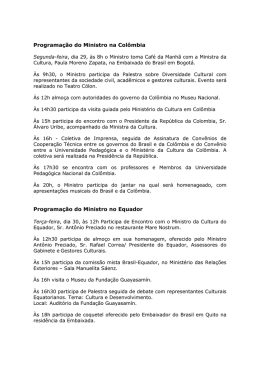 Programação do Ministro na Colômbia Programação do Ministro no