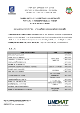 Homologa&ccedil;&atilde;o das inscri&ccedil;&otilde;es