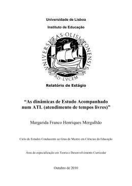 &ldquo;As din&acirc;micas de Estudo Acompanhado num ATL (atendimento de
