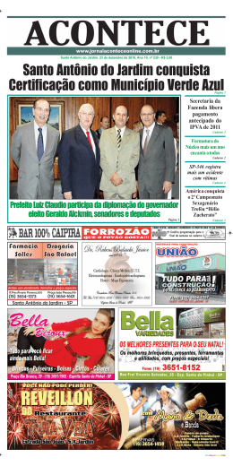 Santo Ant&ocirc;nio do Jardim conquista Certifica&ccedil;&atilde;o como Munic&iacute;pio