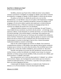 Qual Dia &eacute; o S&aacute;bado para Hoje? Na B&iacute;blia