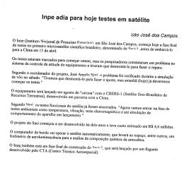 Inpe adia para hoje testes em sat&eacute;lite - md