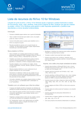 Lista de recursos do NVivo 10 for Windows