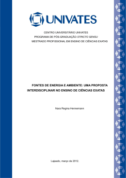 FONTES DE ENERGIA E AMBIENTE: UMA PROPOSTA