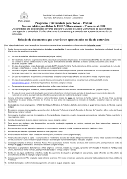 ProUni Rela&ccedil;&atilde;o de documentos que dever&atilde;o ser