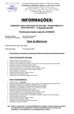 Informa&ccedil;&otilde;es para Transfer&ecirc;ncia e Reintegra&ccedil;&atilde;o