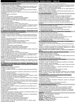 DOCUMENTOS EXIGIDOS PARA PESSOA F&Iacute;SICA - CREA-ES