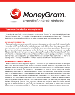 Termos e Condi&ccedil;&otilde;es MoneyGram: