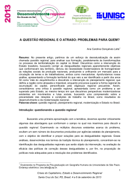 a quest&atilde;o regional e o atraso: problemas para quem?