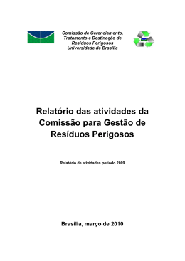 Relatório das atividades da Comissão para Gestão de Resíduos