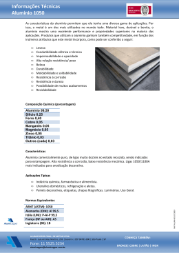 Informa&ccedil;&otilde;es T&eacute;cnicas Alum&iacute;nio 1050