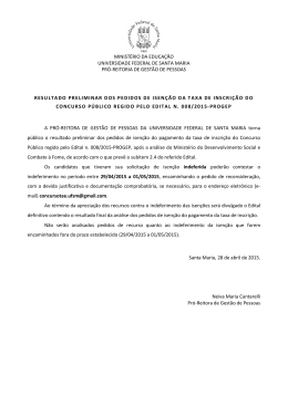 Resultado preliminar das isen&ccedil;&otilde;es