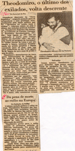 Theodomiro, o último dos exilados, volta descrete