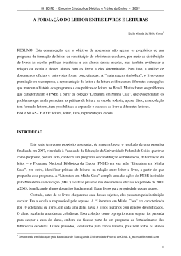 A FORMA&Ccedil;&Atilde;O DO LEITOR ENTRE LIVROS E LEITURAS