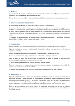Ensaios de press&atilde;o em condutas de