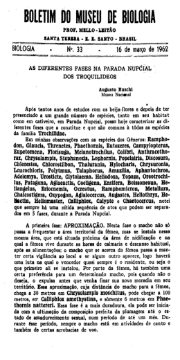 As diferentes fases na parada nupcial do trochilideos