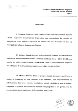 Política Continuidade dos Negócios Política de
