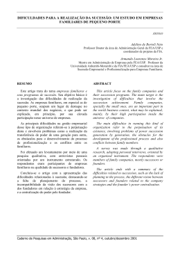 DIFICULDADES PARA A REALIZA&Ccedil;&Atilde;O DA SUCESS&Atilde;O