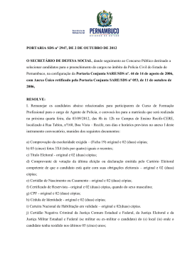 PORTARIA SDS n&ordm; 2947, DE 2 DE OUTUBRO DE 2012 O