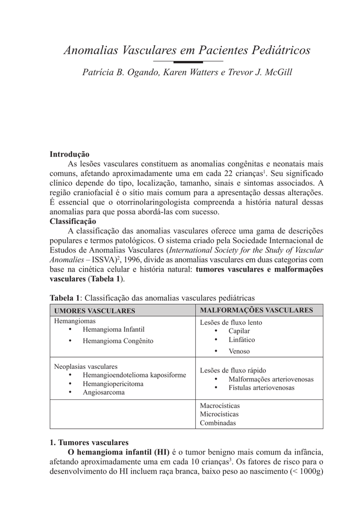 classificação da malformação vascular