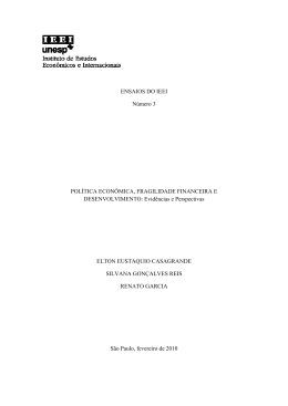 ENSAIOS DO IEEI N&uacute;mero 3 POL&Iacute;TICA ECON&Ocirc;MICA