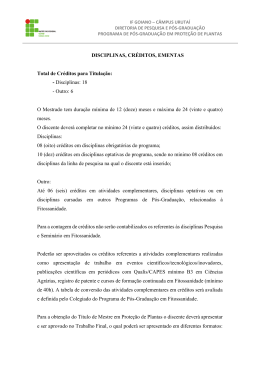 Disciplinas, cr&eacute;ditos, ementas e bibliografias