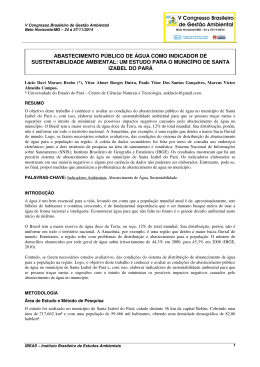 abastecimento p&uacute;blico de &aacute;gua como indicador de sustentabilidade