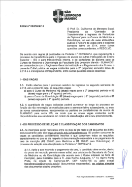 Edital n&deg; 002ISLIIIII14 O Prof. Dr. Guilherme de Menezes Succi,