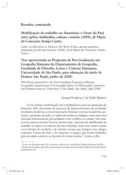 Resenha comentada Mobiliza&ccedil;&atilde;o do trabalho na Amaz&ocirc;nia: o Oeste