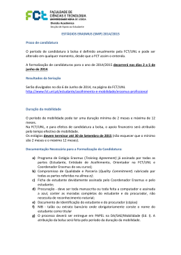 ESTÁGIOS ERASMUS (SMP) 2014/2015 Prazo de candidatura O