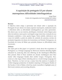 A aquisi&ccedil;&atilde;o de portugu&ecirc;s LE por alunos marroquinos: dificuldades