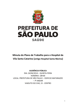 Minuta do Plano de Trabalho para o Hospital da Vila Santa Catarina