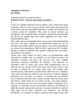 Apologia de S&oacute;crates por Plat&atilde;o Tradu&ccedil;&atilde;o de Maria Lacerda de