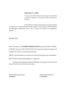PORTARIA Nº. 12/2015 “Exonera o Sr. Gilberto Pereira Costa do