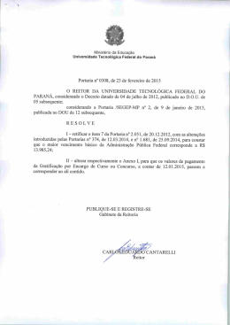 Portaria UTFPR n&ordm; 0308, de 23/02/2015 altera os valores da GECC.
