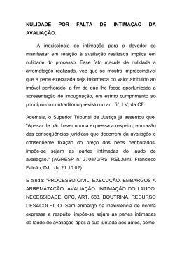 Nulidade Por Falta De Intima&ccedil;&atilde;o da Avalia&ccedil;&atilde;o
