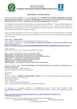 PROGRAMA&Ccedil;&Atilde;O &ndash; SEGUNDA CIRCULAR Venho por meio
