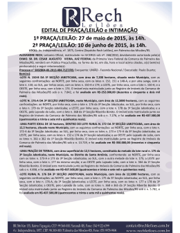27 de maio de 2015, &agrave;s 14h. 2&ordf; PRA&Ccedil;A/LEIL&Atilde;O: 10 de junho de 2015