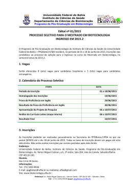 Edital n&ordm; 01/2015 PROCESSO SELETIVO PARA O MESTRADO EM
