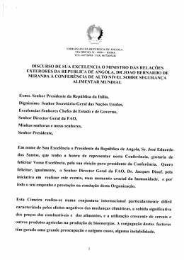 DISCURSO DE sUA EXCELENCIA o MINISTRO DAS RELA&Ccedil;&Otilde;ES