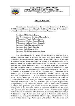 ESTADO DE MATO GROSSO - C&acirc;mara Municipal de Nortel&acirc;ndia