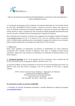 EDITAL DE SELE&Ccedil;&Atilde;O DO MESTRADO PROFISSIONAL EM
