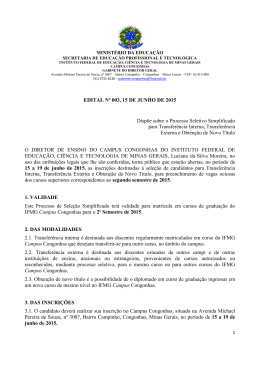 EDITAL N&ordm; 003, 15 DE JUNHO DE 2015 Disp&otilde;e sobre o Processo