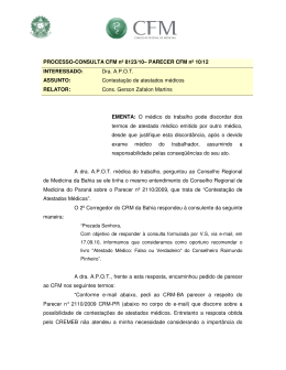 PROCESSO-CONSULTA CFM nº 8123/10– PARECER CFM nº 10