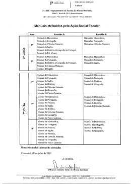 lista de manuais escolares atribuídos pela Ação Social Escolar