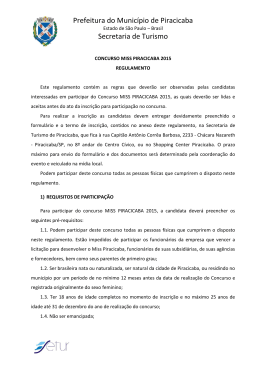 Regulamento Miss Piracicaba 2015 - SETUR | Secretaria Municipal