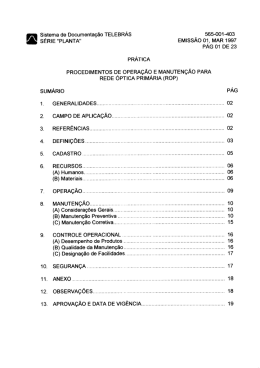 PROCEDIMENTOS DE OPERAÇÃO E MANUTENÇÃO PARA