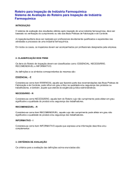 Roteiro para Inspe&ccedil;&atilde;o de Ind&uacute;stria Farmoqu&iacute;mica Sistema